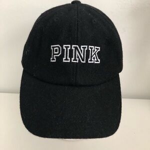PINK Victoria's Secret Black Wool Embroidered Logo Baseball Cap